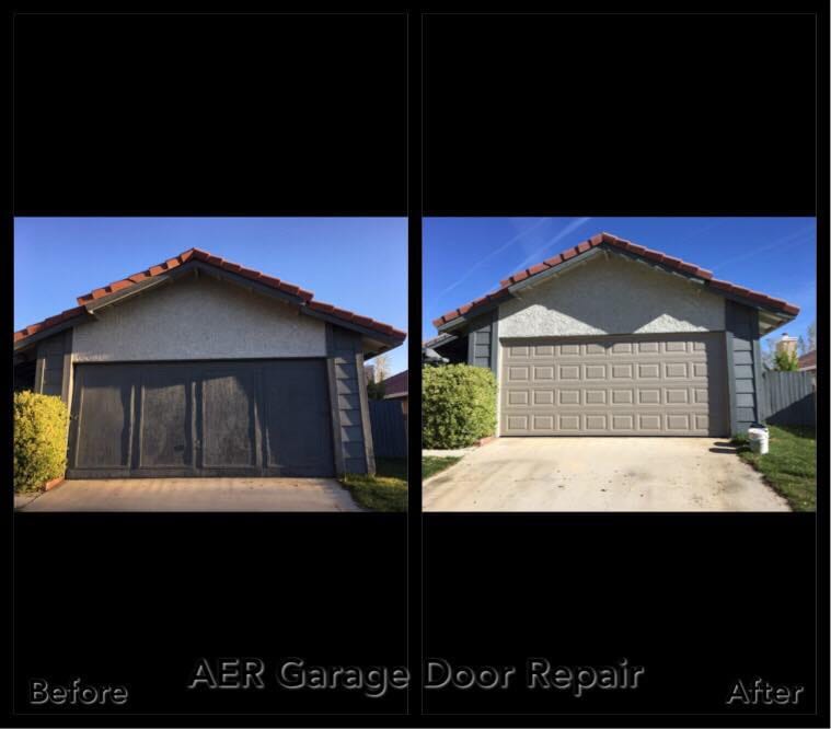 Garage door before and after replacement